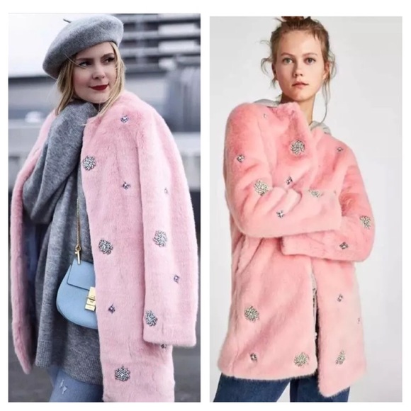 zara pink faux fur coat